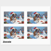 クリスマス走ハットで雪の中の杖のコルソの帽子 長方形シール (シート)