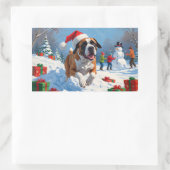 クリスマス走ハットで雪の中の杖のコルソの帽子 長方形シール (バッグ)