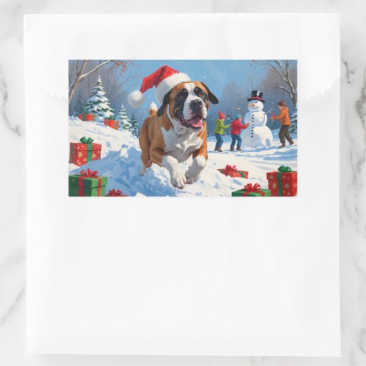 クリスマス走ハットで雪の中の杖のコルソの帽子 長方形シール (バッグ)