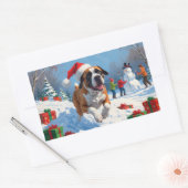 クリスマス走ハットで雪の中の杖のコルソの帽子 長方形シール (封筒)