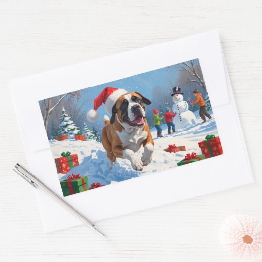 クリスマス走ハットで雪の中の杖のコルソの帽子 長方形シール (封筒)