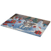 クリスマス走ハットと雪のシベリアのハスキー帽 カッティングボード (角)