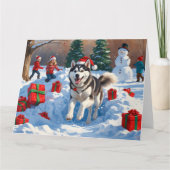 クリスマス走ハットと雪のシベリアのハスキー帽 カード (正面)