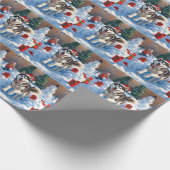 クリスマス走ハットと雪のシベリアのハスキー帽 ラッピングペーパー (角)