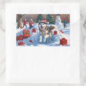 クリスマス走ハットと雪のシベリアのハスキー帽 長方形シール (バッグ)