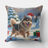 クリスマス走ハット付きフィンランドのラプンド雪 クッション (正面)