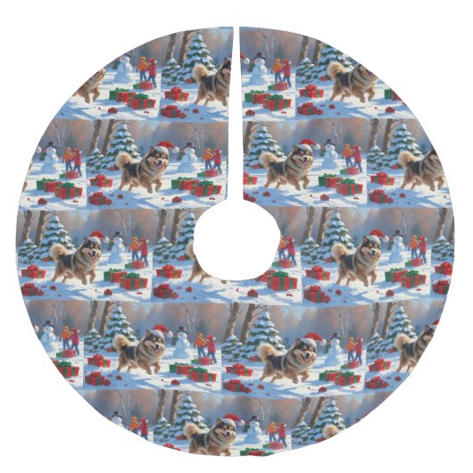 クリスマス走ハット付きフィンランドのラプンド雪 ブラッシュドポリエステルツリースカート (正面)