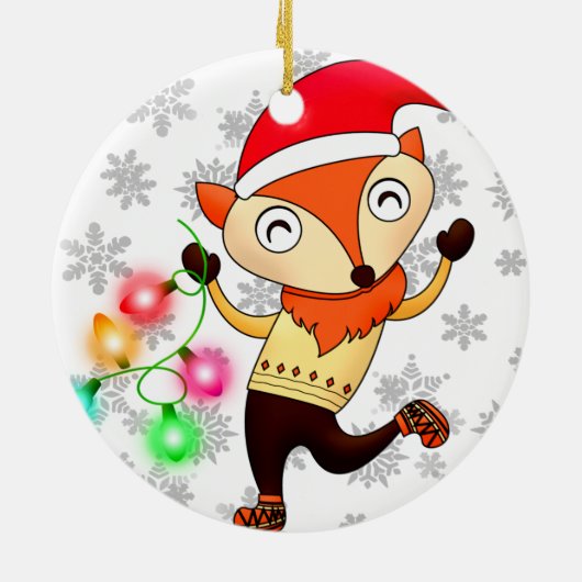 クリスマス踊りキツネカスタム セラミックオーナメント (裏面)