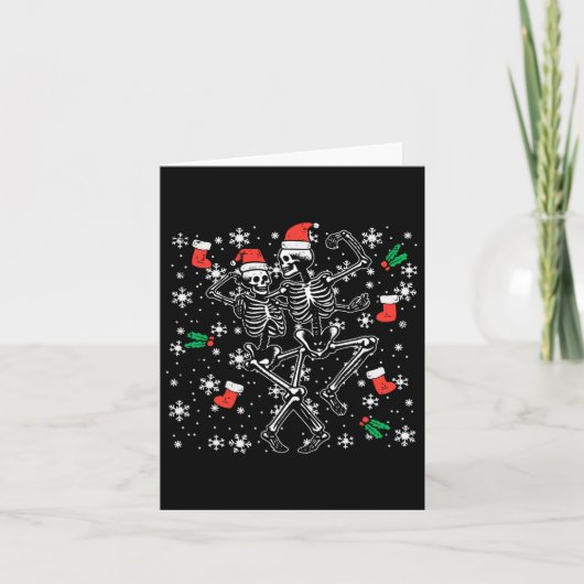 クリスマス踊りスケルトンおもしろいクリスマスボーンゴシック カード (正面)