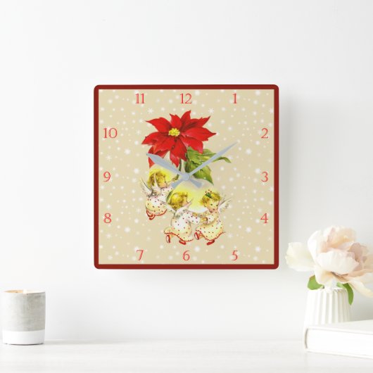 クリスマス踊りベビーエンジェルズウォールクロック スクエア壁時計 (ホーム)