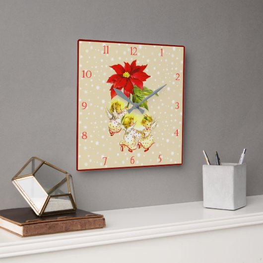 クリスマス踊りベビーエンジェルズウォールクロック スクエア壁時計 (オフィス)