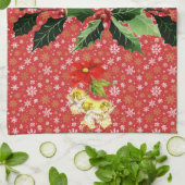 クリスマス踊りベビーエンジェルズオンスノーフレーク キッチンタオル (折り畳み)