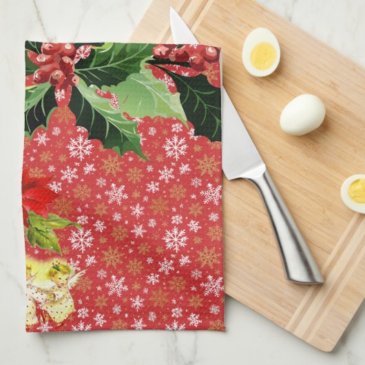 クリスマス踊りベビーエンジェルズオンスノーフレーク キッチンタオル (四つ折り)