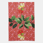 クリスマス踊りベビーエンジェルズオンスノーフレーク キッチンタオル (縦)