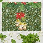 クリスマス踊りベビーエンジェルズオンスノーフレーク キッチンタオル (折り畳み)