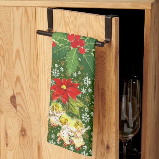 クリスマス踊りベビーエンジェルズオンスノーフレーク キッチンタオル (三つ折り)