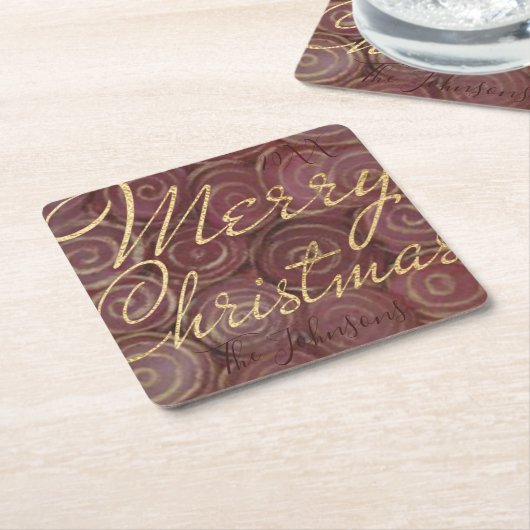 クリスマス転がの金ゴールド スクエアペーパーコースター (アングル)
