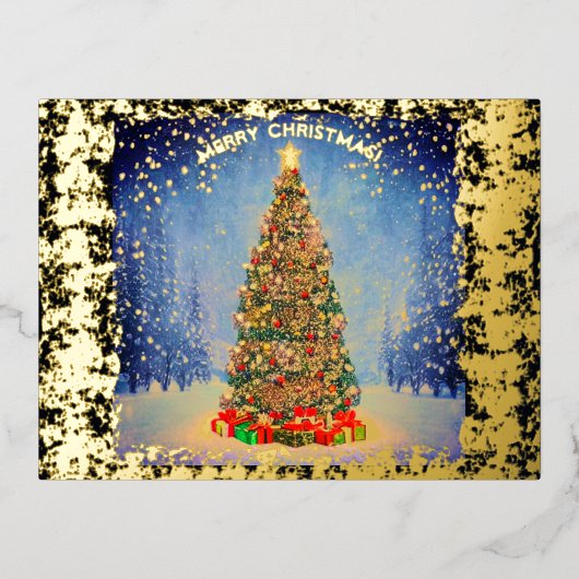 クリスマス輝くの木 箔シーズンポストカード (正面)