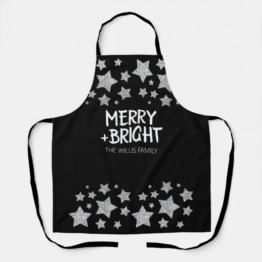 クリスマス輝く星メリー輝く家族の名前 エプロン (正面)