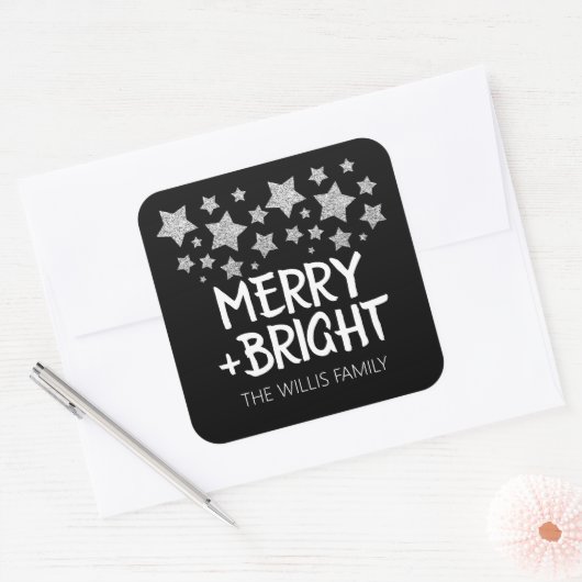 クリスマス輝く星メリー輝く家族の名前 スクエアシール (封筒)