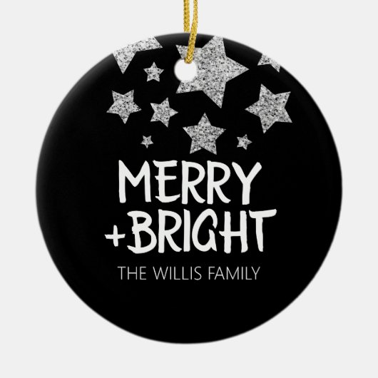 クリスマス輝く星メリー輝く家族の名前 セラミックオーナメント (正面)