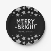 クリスマス輝く星メリー輝く家族の名前 ペーパープレート (正面)