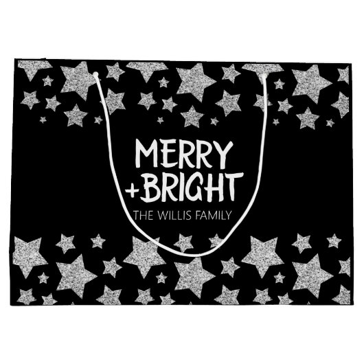 クリスマス輝く星メリー輝く家族の名前 ラージペーパーバッグ (裏面)