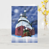 クリスマス輸送船と曳船 カード (黄色い花)