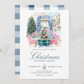 クリスマス農村風ホームファミリーハolidayディナーパーティー 招待状 (正面/裏面)
