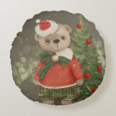 クリスマス近くのクロースコスチュームで可愛いテディベア ラウンドクッション (正面)
