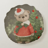 クリスマス近くのクロースコスチュームで可愛いテディベア ラウンドクッション (裏面)