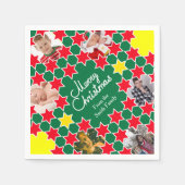 クリスマス追加6枚の写真赤い緑の紙ナプキン スタンダードカクテルナプキン (正面)