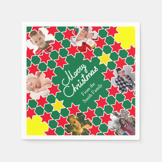 クリスマス追加6枚の写真赤い緑の紙ナプキン スタンダードカクテルナプキン (正面)