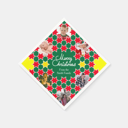 クリスマス追加6枚の写真赤い緑の紙ナプキン スタンダードカクテルナプキン (角)