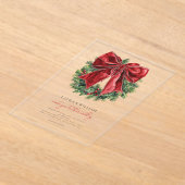 クリスマス透明結婚の水彩リース アクリル招待状 (レイダウン)