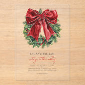 クリスマス透明結婚の水彩リース アクリル招待状 (正面)