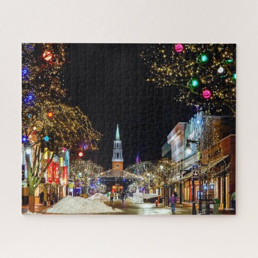 クリスマス通り教会と雪 ジグソーパズル (横)