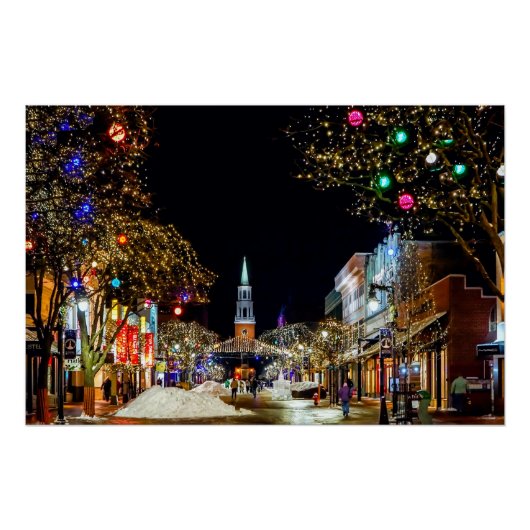 クリスマス通り教会と雪 ポスター (正面)