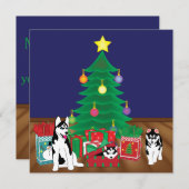 クリスマス遊の木のカードの下のハスキー シーズンカード (正面/裏面)