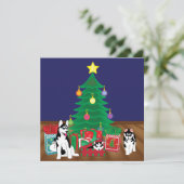 クリスマス遊の木のカードの下のハスキー シーズンカード (スタンド正面)