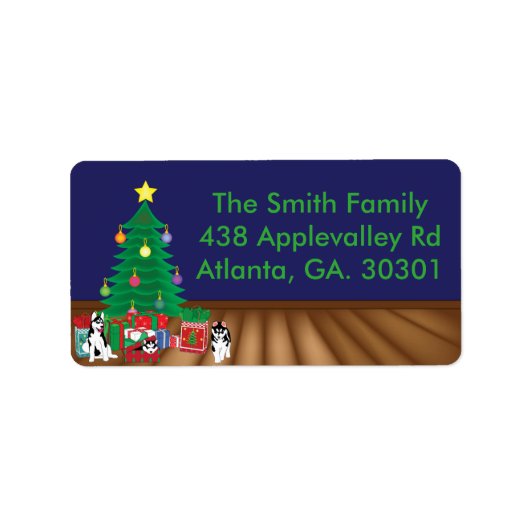 クリスマス遊の木のカードの下のハスキー ラベル (正面)