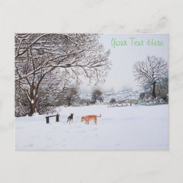 クリスマス遊の犬の雪景色 ポストカード