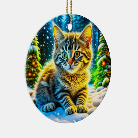 クリスマス遊イブに登場する可愛い猫ネコ セラミックオーナメント (右)