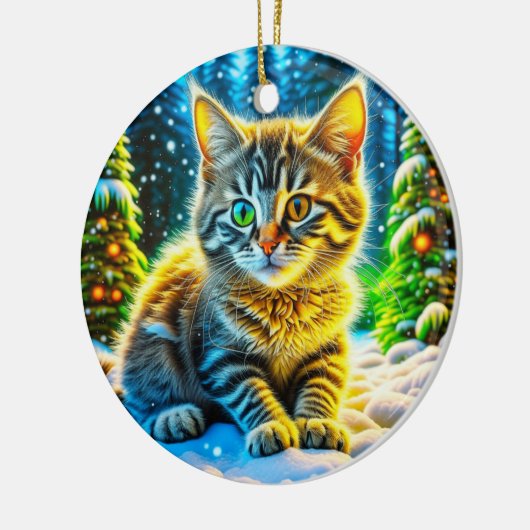クリスマス遊イブに登場する可愛い猫ネコ セラミックオーナメント (左)