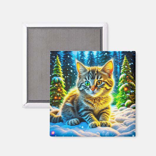クリスマス遊イブに登場する可愛い猫ネコ マグネット (正面/裏面)