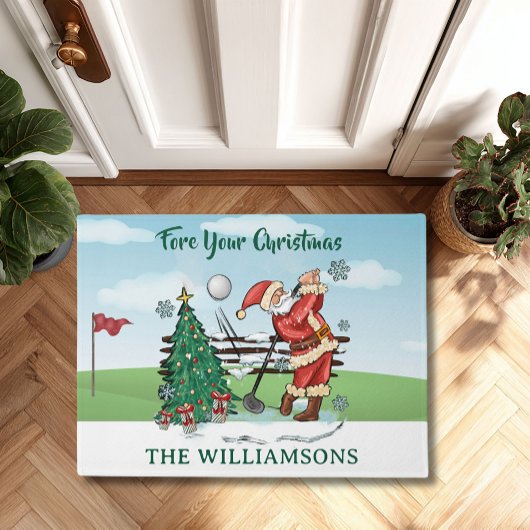 クリスマス遊前のサンタゴルフ ドアマット