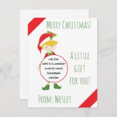 クリスマス遊小妖精や小人ドーギフトカード,少年小妖精や小人,休日 招待状 (正面/裏面)