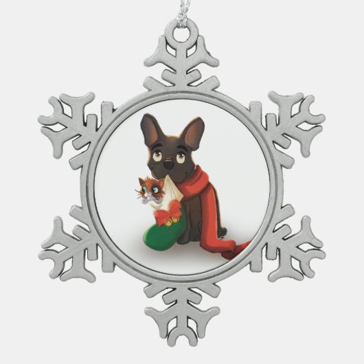 クリスマス運ストッキングスノーフレークのパックスヘイイ スノーフレークピューターオーナメント (正面)