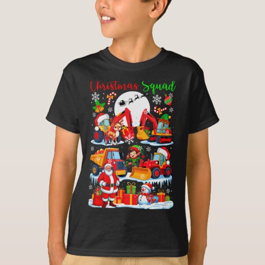 クリスマス部隊建設トラック掘削機さん Tシャツ (正面)