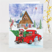 クリスマス配送トラックに乗ったヨークシャーテリア カード (黄色い花)